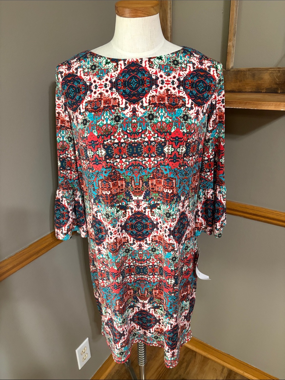 London style collection Patterned Shift Dress in Teal and Red size 10